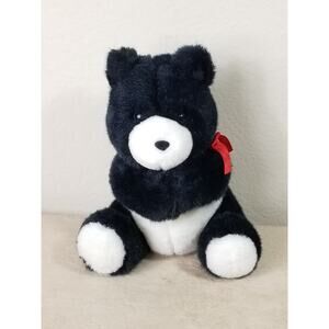 Hallmark Hugging Teddy Bear 1990 Heartline 8" Plush Toy Black White Korea Vtg